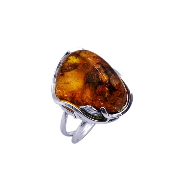 Χειροποίητο ασημένιο δαχτυλίδι με Κεχριμπάρι (2,0 Χ 1,7cm) – Ο αυτοκρατορικός λίθος