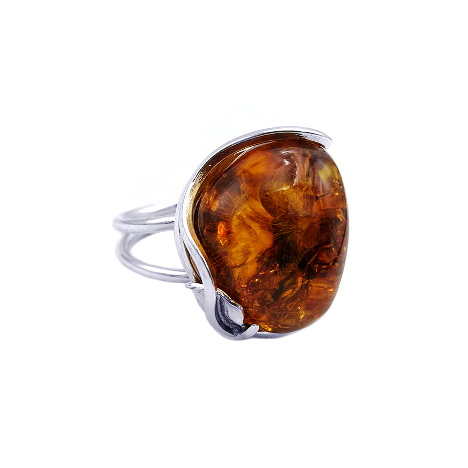 Χειροποίητο ασημένιο δαχτυλίδι με Κεχριμπάρι (2,0 Χ 1,7cm) – Ο αυτοκρατορικός λίθος - Image 2