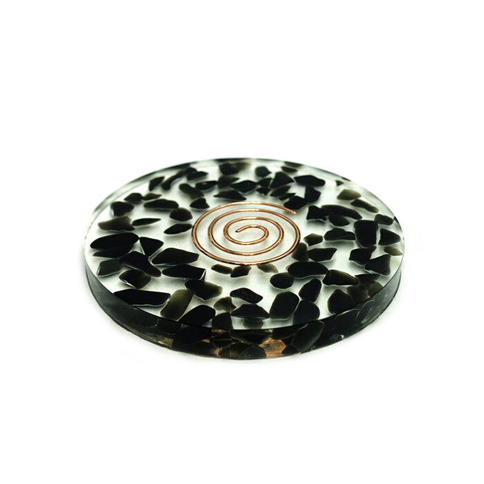 Χειροποίητο σουβέρ (sous-verre) Μαύρη Τουρμαλίνη με σπείρα χαλκού