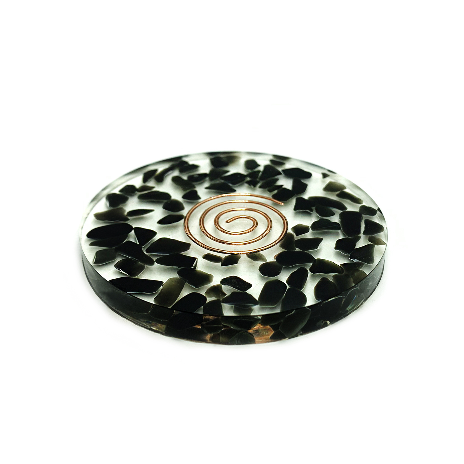 Χειροποίητο σουβέρ (sous-verre) Μαύρη Τουρμαλίνη με σπείρα χαλκού