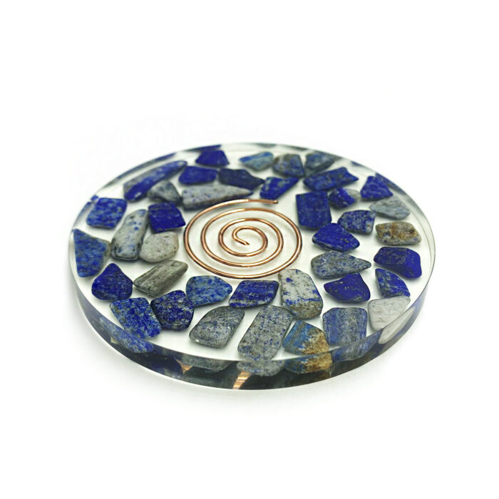 Χειροποίητο σουβέρ (sous-verre) Λάπις Λάζουλι (Lapis lazuli) με σπείρα χαλκού