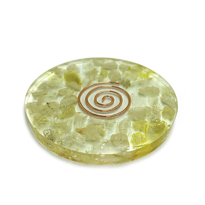 Χειροποίητο σουβέρ (sous-verre) Κιτρίνης (Citrine) με σπείρα χαλκού