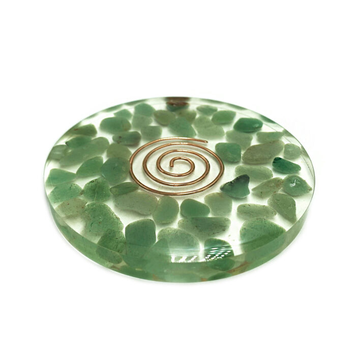 Χειροποίητο σουβέρ (sous-verre) Πράσινη Αβεντουρίνη με σπείρα χαλκού
