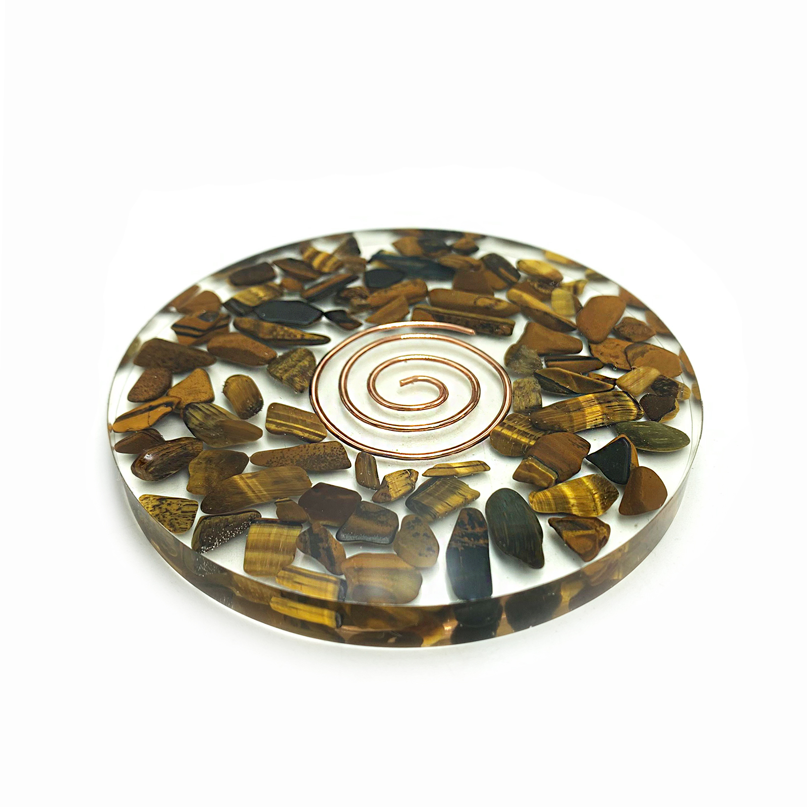 Χειροποίητο σουβέρ (sous-verre) Μάτι της Τίγρης με σπείρα χαλκού