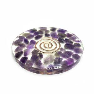 Χειροποίητο σουβέρ (sous-verre) Αμέθυστος με σπείρα χαλκού