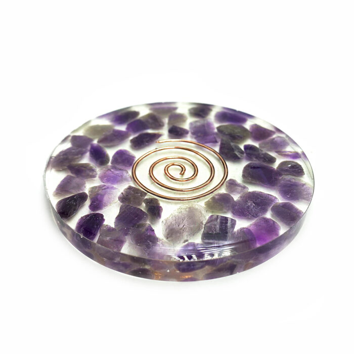 Χειροποίητο σουβέρ (sous-verre) Αμέθυστος με σπείρα χαλκού