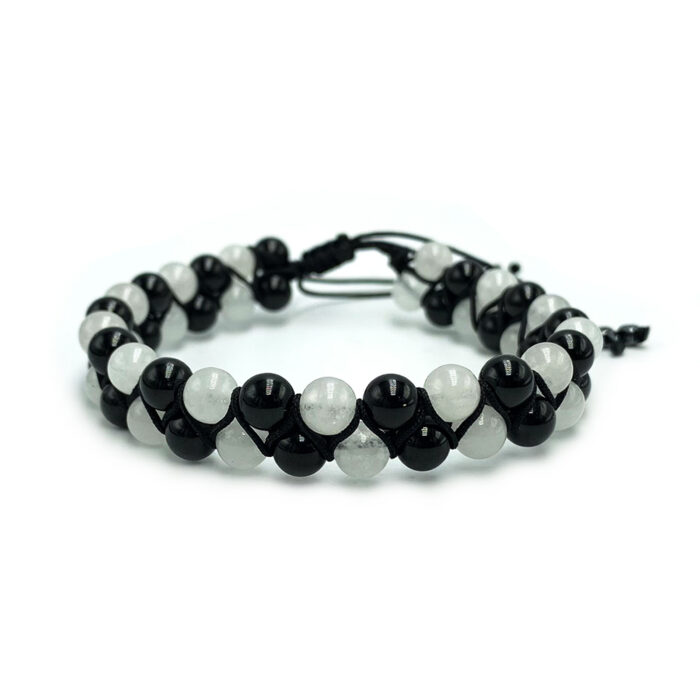 Χειροποίητο Βραχιόλι Macrame - 4 συνδυασμοί ενεργειακών λίθων - Μαύρη Τουρμαλίνη & Λευκός Χαλαζίας