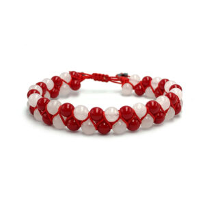 Χειροποίητο Βραχιόλι Macrame - 4 συνδυασμοί ενεργειακών λίθων - Κοράλλι & Λευκός Χαλαζίας