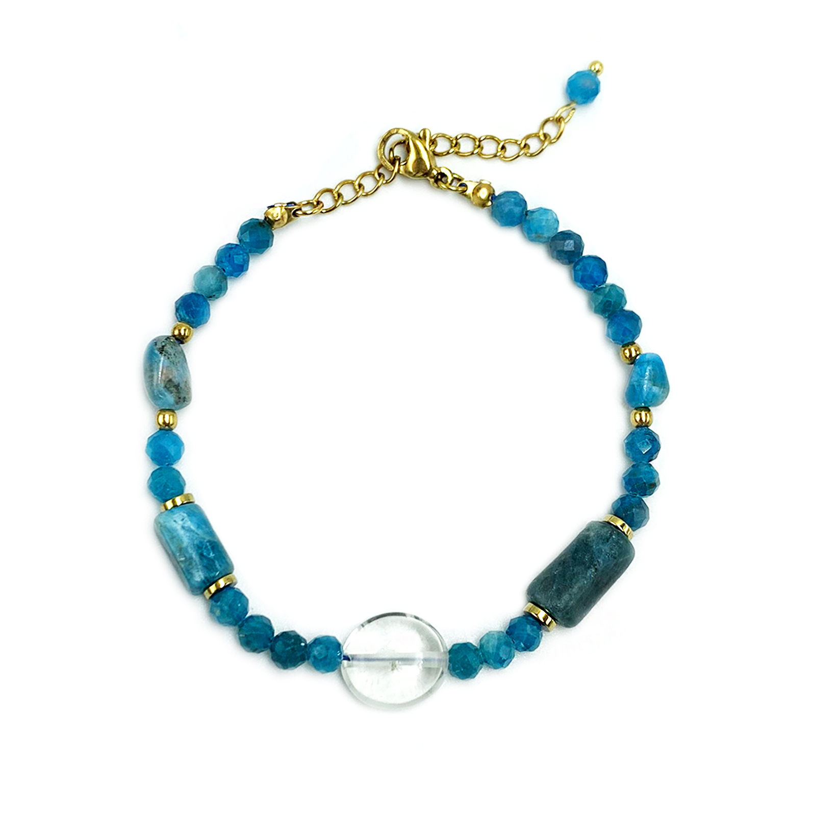 Χειροποίητο βραχιόλι Μπλε Απατίτης και Λευκός Χαλαζίας - Image 2