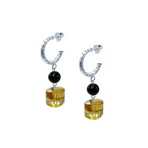 Χειροποίητα ασημένια σκουλαρίκια Κιτρίνης (Citrine) και Μαύρη Τουρμαλίνη