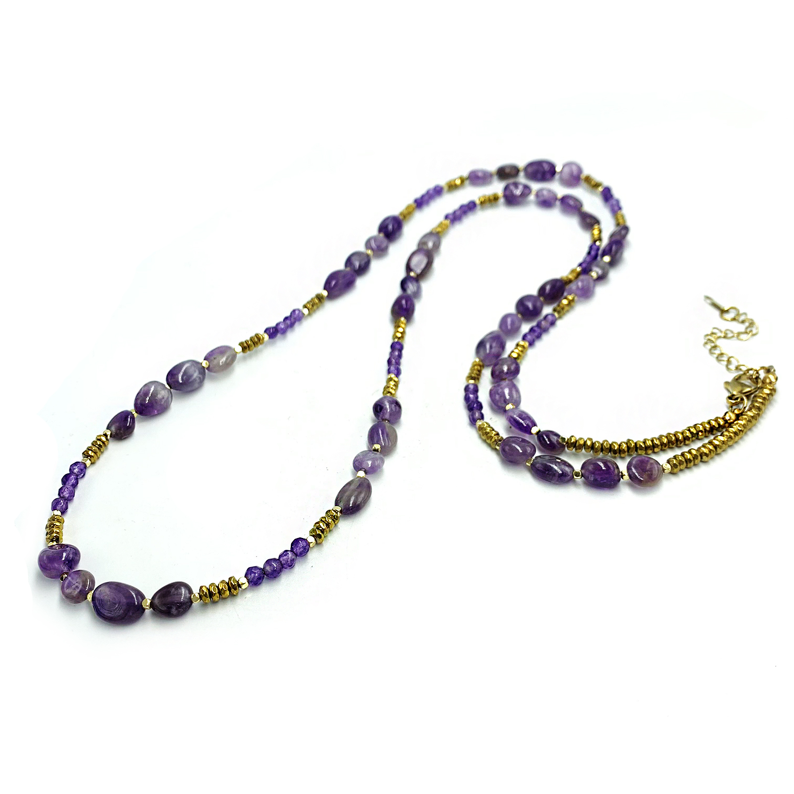 Χειροποίητο κολιέ Αμέθυστος (βότσαλο) και Αιματίτης - Image 2