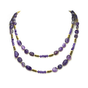 Χειροποίητο κολιέ Αμέθυστος (βότσαλο) και Αιματίτης