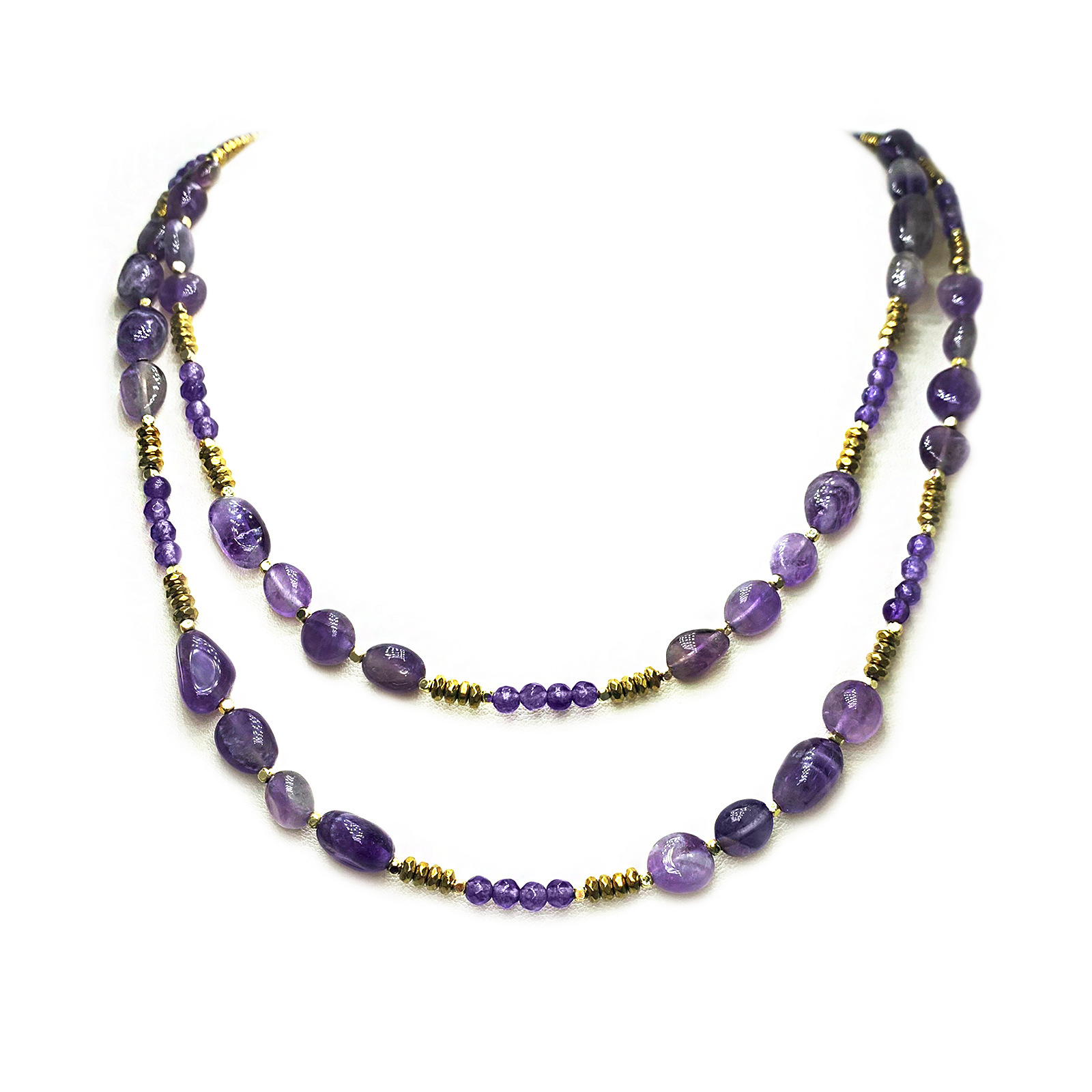 Χειροποίητο κολιέ Αμέθυστος (βότσαλο) και Αιματίτης