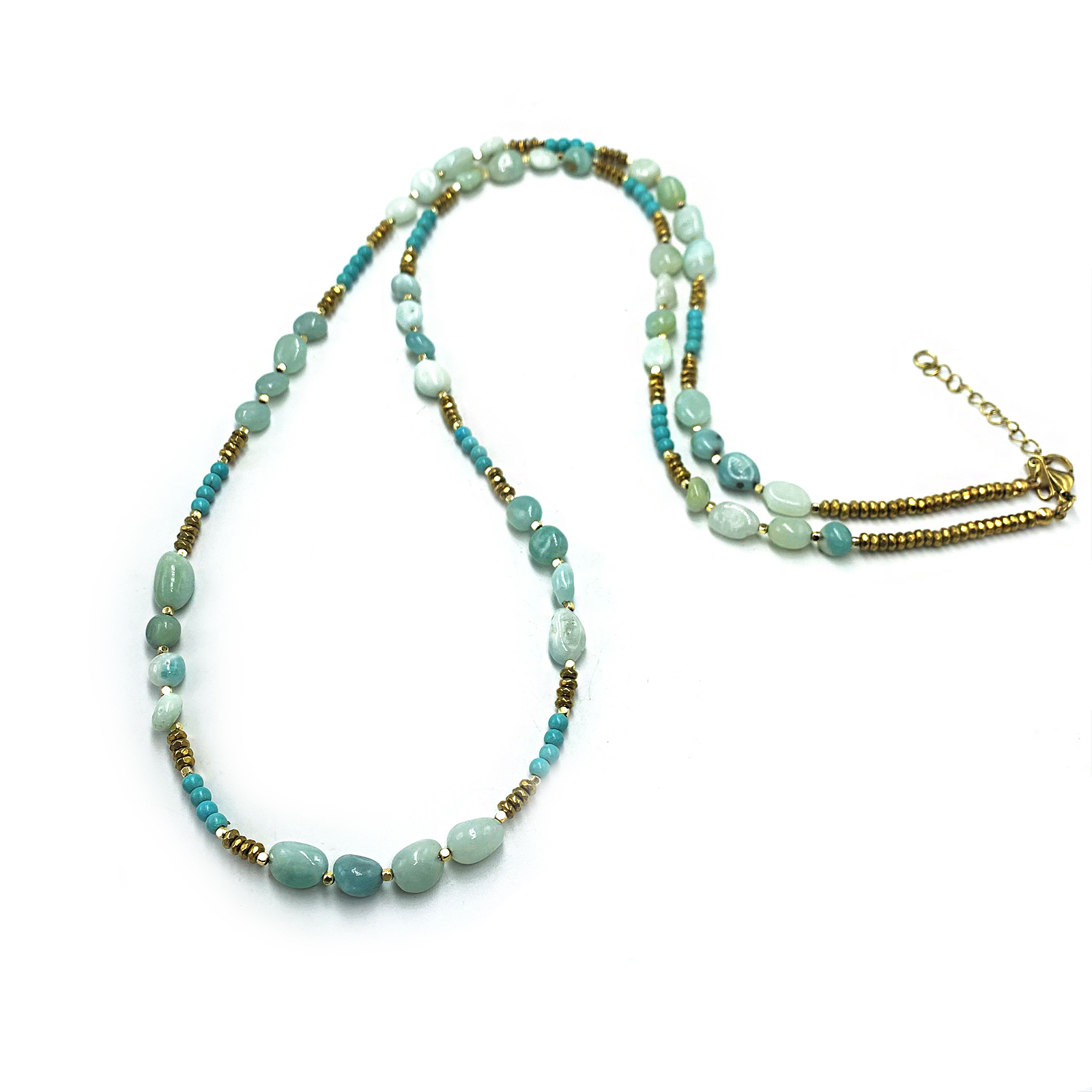 Χειροποίητο κολιέ Αμαζονίτης (βότσαλο) - Αιματίτης - Χαολίτης - Image 2