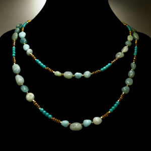 Χειροποίητο κολιέ Αμαζονίτης (βότσαλο) - Αιματίτης - Χαολίτης