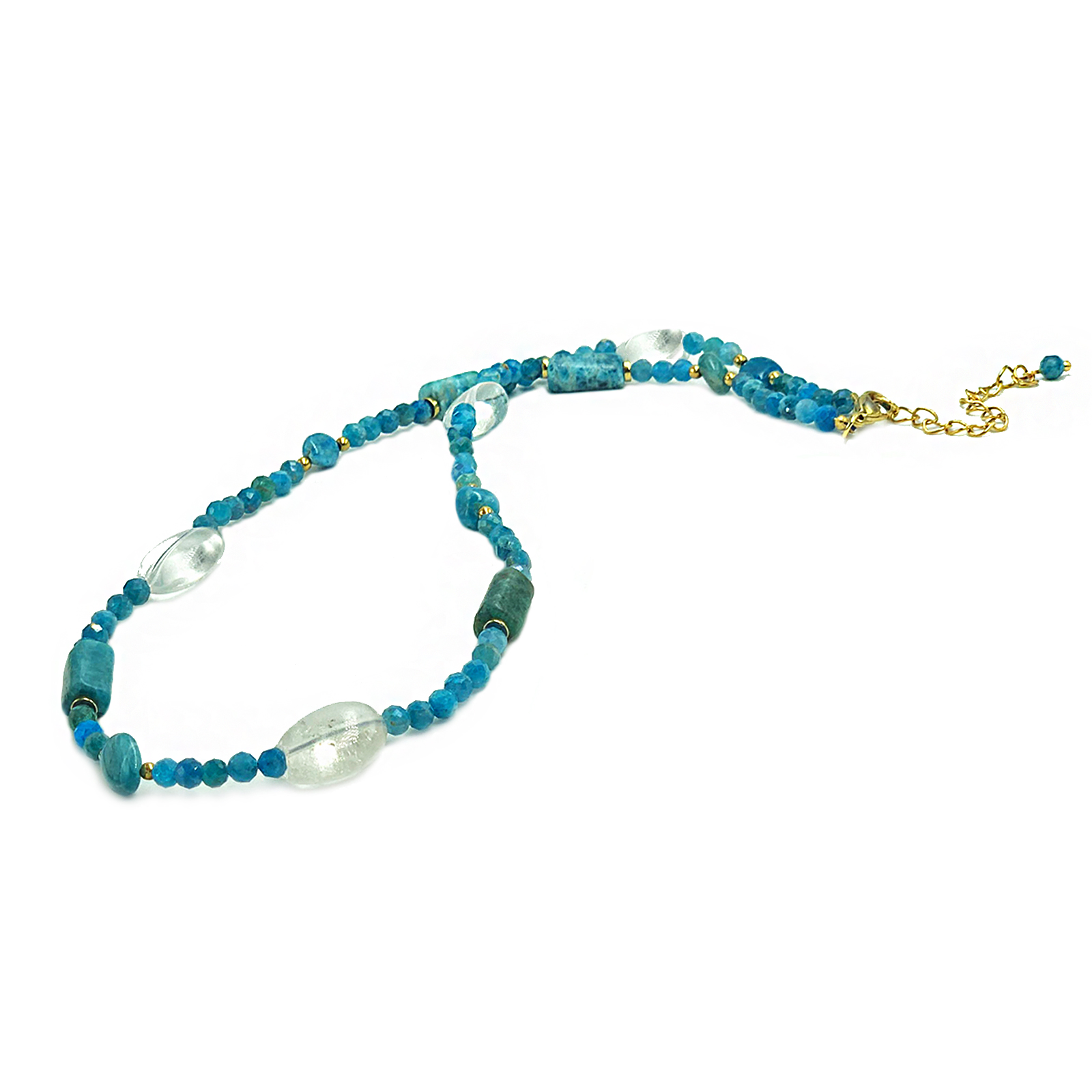 Χειροποίητο κολιέ Μπλε Απατίτης και Λευκός Χαλαζίας - Image 2