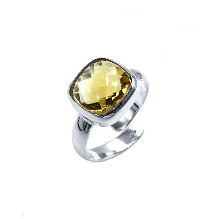 Χειροποίητο ασημένιο δαχτυλίδι Κιτρίνης (Citrine) τετράγωνο – Ο λίθος της ευημερίας και του πλούτου