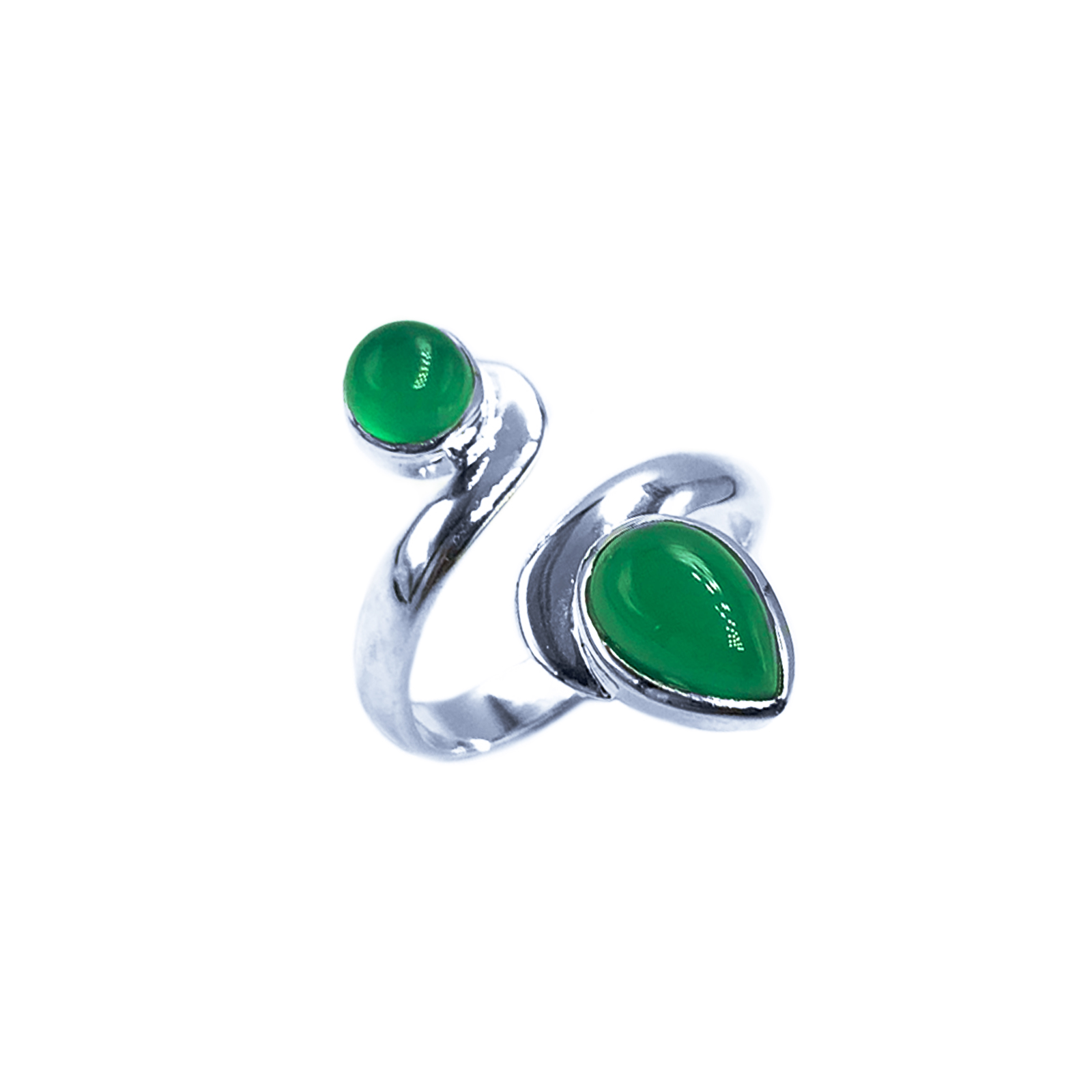 Χειροποίητο ασημένιο δαχτυλίδι Πράσινος Αχάτης (διπλό) – Ο λίθος της αρμονίας - Image 2