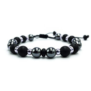 Χειροποίητο Ανδρικό Βραχιόλι Macrame Μαύρος Όνυχας και Αιματίτης