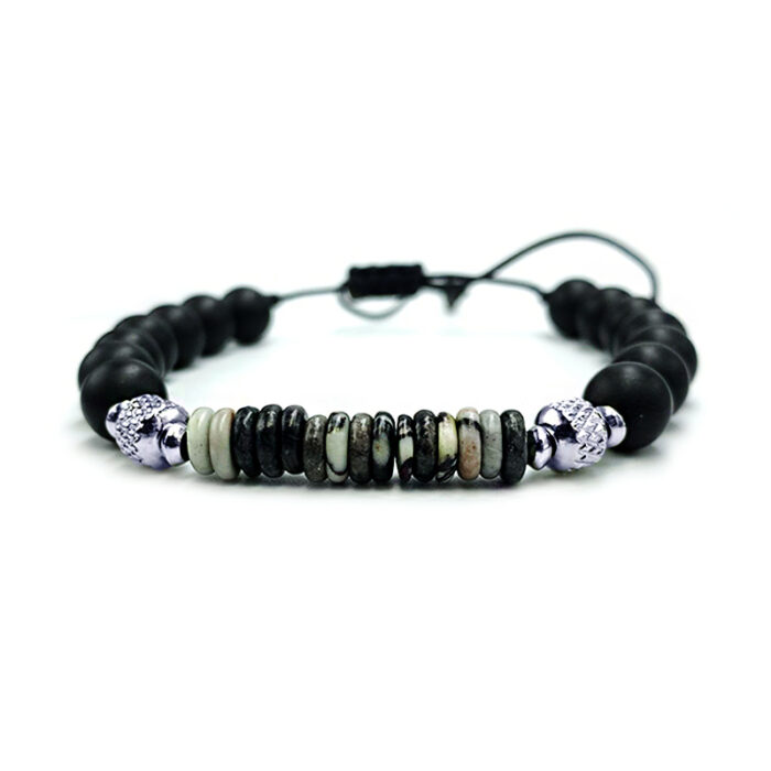 Χειροποίητο Ανδρικό Βραχιόλι Macrame Μαύρος Όνυχας και Αχάτης – Ο λίθος της αντοχής και της επιμονής