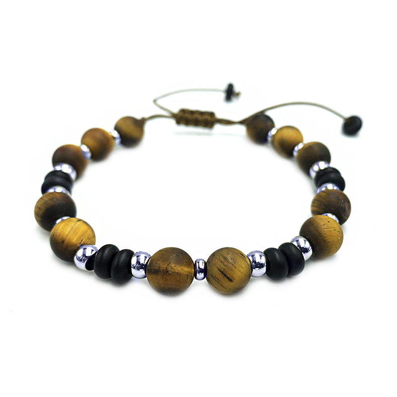 Χειροποίητο Ανδρικό Βραχιόλι Macrame Μάτι της Τίγρης 8mm και Μαύρος Όνυχας - Image 2