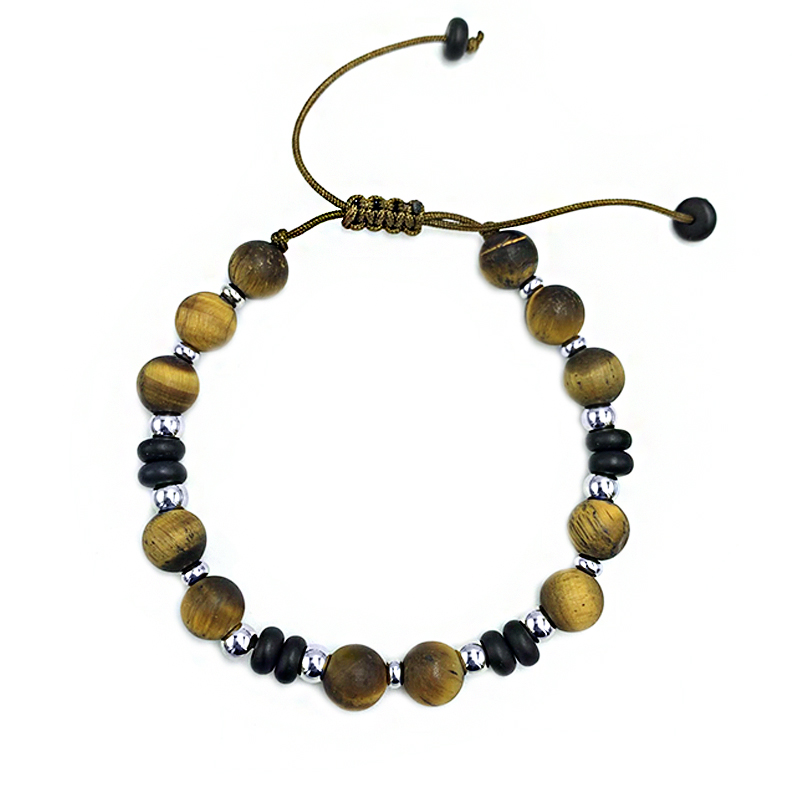 Χειροποίητο Ανδρικό Βραχιόλι Macrame Μάτι της Τίγρης 8mm και Μαύρος Όνυχας - Image 3