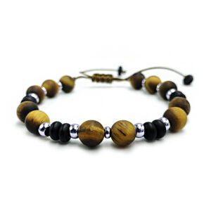 Χειροποίητο Ανδρικό Βραχιόλι Macrame Μάτι της Τίγρης 8mm και Μαύρος Όνυχας