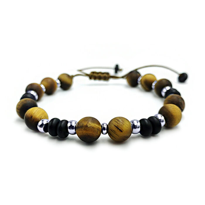 Χειροποίητο Ανδρικό Βραχιόλι Macrame Μάτι της Τίγρης 8mm και Μαύρος Όνυχας