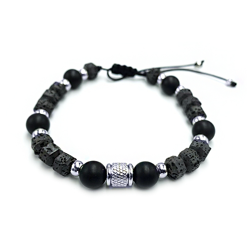 Χειροποίητο Ανδρικό Βραχιόλι Macrame Μαύρος Όνυχας (ματ 8mm) και Λάβα - Image 2