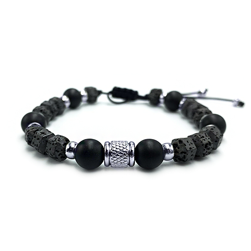 Χειροποίητο Ανδρικό Βραχιόλι Macrame Μαύρος Όνυχας (ματ 8mm) και Λάβα