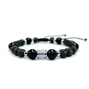 Χειροποίητο Ανδρικό Βραχιόλι Macrame Μαύρος Όνυχας και Λάβα